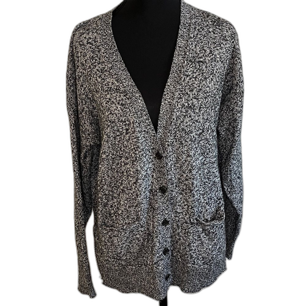 Madewell Black and White Knit Speckled Cardigan Sweater Size Medium Pockets